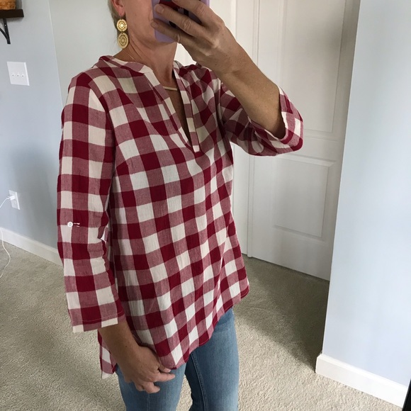 ♥️1 MED♥️Red Gingham Plaid Tunic - Picture 5 of 7